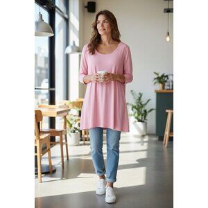 Belaroi Pink Swing Tunic Top 1X Scoop Neck 3/4 Sleeve Rayon Stretch